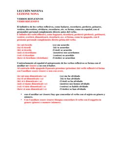 LECCIÓN NOVENA 
LEZIONE NONA 
 
VERBOS REFLEXIVOS 
VERBI RIFLESSIVI 
 
El infinitivo de los verbos reflexivos, como bañarse,