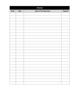 Pointer 
Sl.No. 
Date 
Name of the Experiment 
Page No.