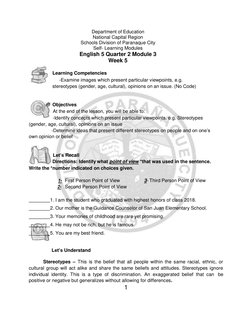 1 
 
Department of Education 
National Capital Region 
Schools Division of Paranaque City 
Self- Learning Modules 
English 5