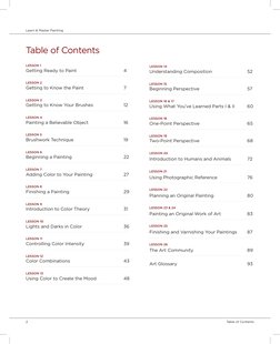 2  	
Table of Contents 
Learn & Master Painting
LESSON 1
Getting Ready to Paint	
	
	
4
______________________________________