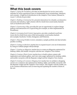 Preface
What this book covers
Chapter 1, Laying the Foundation, provides an introduction for novice users and a 
refresher fo