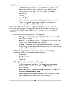 Laying the Foundation
[ 4 ]
 
Font formatting options (for example, font family, typeface, size, 
bold, italics, underline,