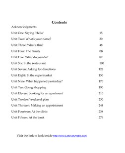 Contents 
 
Acknowledgments 
Visit the link to look inside http://www.LetsTalkArabic.com  (http://www.letstalkarabic.com/
