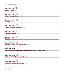 viii
BRIEF CONTENTS
C H A P T E R 9
Binary Trees
377
C H A P T E R 10
Binary Search Trees
401
C H A P T E R 11
Sorting
457
C