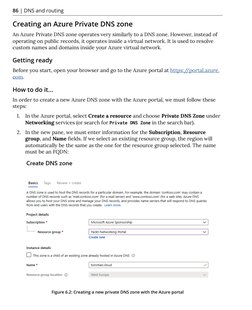 86 | DNS and routing
Creating an Azure Private DNS zone
An Azure Private DNS zone operates very similarly to a DNS zone. Howe
