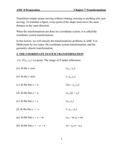 AMC 8 Preparation  
 
 
 
Chapter 7 Transformations   
 
2                                                       
 
Translati
