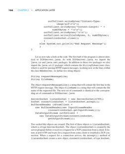 Let us now take a look at the code. The first half of the program is almost iden-
tical to TCPServer.java. As with TCPServer.