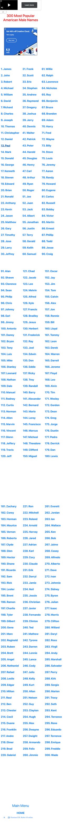 Top 300 American Male Names | PDF