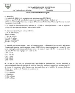 Atividades de Porcentagem 8º Ano | PDF | Percentagem