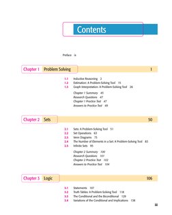 Contents
Preface
ix
Problem Solving
1
Chapter 1
1.1
Inductive Reasoning
2
1.2
Estimation: A Problem-Solving Tool
15
1.3
Graph