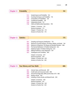 Contents
vii
Probability
701
Chapter 11
11.1
Sample Spaces and Probability
702
11.2
Counting Techniques and Probability
718
1