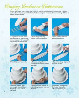 10
1. Align three wooden dowel
rods, spacing 3⁄4" apart. Cut a 
strip of fondant 31⁄2" wide x 14" 
long, narrowing at both en