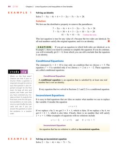E X A M P L E  1
Solving an identity
Solve 7  5(x  6)  4  3  2(x  5)  3x  28.
Solution
We ﬁrst use the distributive p