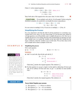 Check 6 in the original equation:
0.5(6)  0.4(6  20)  13.4
Replace x by 6.
3  0.4(26)  13.4
3  10.4  13.4
Since both s