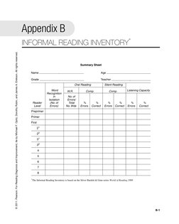 © 2011. Pearson. For Reading Diagnosis and Improvement, 6e by Michael F. Opitz, Dorothy Rubin, and James A. Erekson. All righ