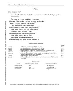 B-10
Appendix B
Informal Reading Inventory
© 2011. Pearson. For Reading Diagnosis and Improvement, 6e by Michael F. Opitz, Do