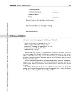 Appendix B
Informal Reading Inventory
B-3
combining forms
________
inflectional endings
________
Compound words
________
Acce