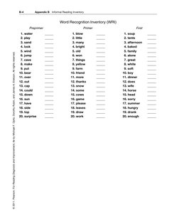 B-4
Appendix B
Informal Reading Inventory
© 2011. Pearson. For Reading Diagnosis and Improvement, 6e by Michael F. Opitz, Dor