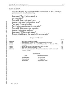 Appendix B
Informal Reading Inventory
B-9
© 2011. Pearson. For Reading Diagnosis and Improvement, 6e by Michael F. Opitz, Dor