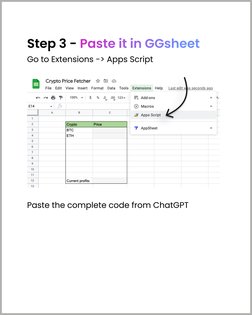 Step 3 - Paste it in GGsheet
Go to Extensions -> Apps Script
Paste the complete code from ChatGPT
