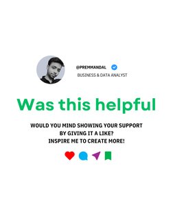 WOULD YOU MIND SHOWING YOUR SUPPORT
BY GIVING IT A LIKE?
INSPIRE ME TO CREATE MORE!
BUSINESS & DATA ANALYST
Was this helpful