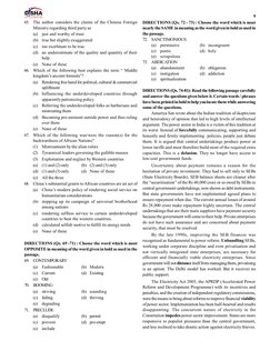 9
65.
The author considers the claims of the Chinese Foreign
Ministry regarding third party as
(a)
just and worthy of trust
(