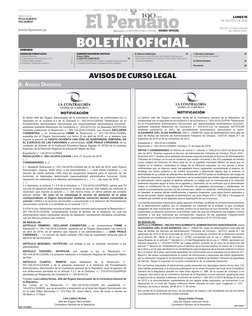 AVISOS DE CURSO LEGAL
SUMARIO
“AÑO DE LA CONSOLIDACIÓN 
DEL MAR DE GRAU”
DIRECTOR (e): 
FÉLIX ALBERTO
PAZ QUIROZ
BOLETÍN OFIC