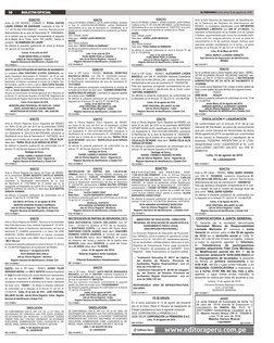 BOLETIN OFICIAL
10
EL PERUANO I Lima, lunes 15 de agosto de 2016
002-1414761-1
FE DE ERRATA
En el aviso publicado el 12 de ag