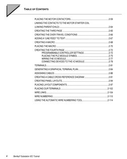 TABLE OF CONTENTS 
 
 
Bentley® Substation IEC Tutorial 
ii 
PLACING THE MOTOR CONTACTORS....................................