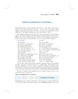 Linear Algebra In A Nutshell 
685 
LINEAR ALGEBRA IN A NUTSHELL 
One question always comes on the ﬁrst day of class. “Do I ha