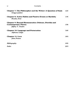 Chapter 7: The Philosopher and the Writer: A Question of Style
120
Gregg Lambert
Chapter 8: Active Habits and Passive Events
