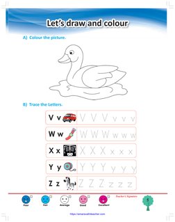 5
Poor
Fair
Average
Good
Excellent
Teacher’s Signature
A)  Colour the picture.
B)  Trace the Letters.
https://amaravathiteach