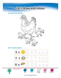 4
Poor
Fair
Average
Good
Excellent
Teacher’s Signature
A)  Colour the picture.
B)  Trace the Letters.
https://amaravathiteach