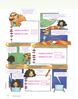 8
Historieta
Luego, representamos 
con otra barra las 
galletas de Juan.
¿Por qué las barras son del mismo 
tamaño si Juan co