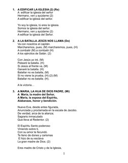 1.
A EDIFICAR LA IGLESIA (2) (Re)
A  edificar la iglesia del señor
Hermano, ven y ayúdame (2)
A edificar la iglesia del señor
