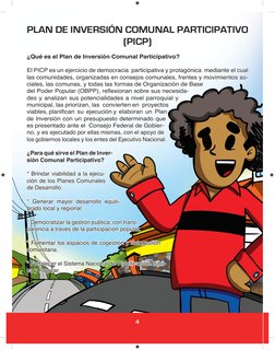 4
PLAN DE INVERSIÓN COMUNAL PARTICIPATIVO 
(PICP)
¿Qué es el Plan de Inversión Comunal Participativo?
El PICP es un ejercicio