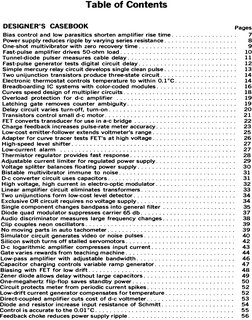Table of Contents 
DESIGNER'S CASEBOOK 
Pages 
Bias control and low parasitics shorten amplifier rise time. . . . . . . . . .
