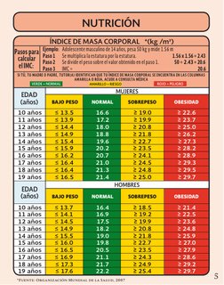 5
 BAJO PESO
 NORMAL
SOBREPESO
OBESIDAD
*Fuente: Organización Mundial de la Salud, 2007
NUTRICIÓN
EDAD
(años)
10 años 
≤ 13.5