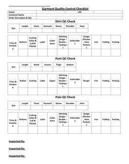 Garment Quality Control Checklist
Dated
LPO