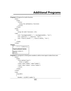 A.1  
Additional Programs 
  
 
Program 1: Program for maths function. 
  
<html> 
  
 
<head> 
  
 
 
<title> 
  
 
 
 
Usin