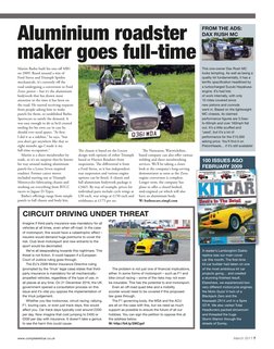March 2017 7
www.completekitcar.co.uk (http://www.completekitcar.co.uk)
Aluminium roadster 
maker goes full-time
FROM THE ADS