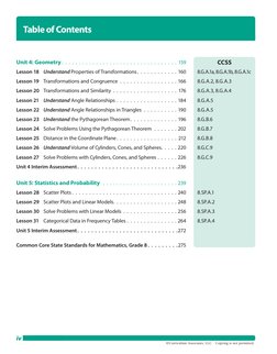 Table of Contents
©Curriculum Associates, LLC  Copying is not permitted.
iv
CCSS
Unit 4: Geometry  .   .   .   .   .   .   .