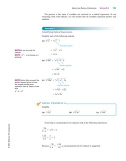SIMPLIFYING RADICAL EXPRESSIONS
SECTION 9.2
709
© 2001 McGraw-Hill Companies
Simplifying Radical Expressions
Simplify each of
