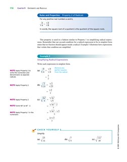 710
CHAPTER 9
EXPONENTS AND RADICALS
© 2001 McGraw-Hill Companies
This property is used in a fashion similar to Property 1 in