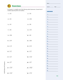 © 2001 McGraw-Hill Companies
Exercises
Use Property 1 to simplify each of the following radical expressions. Assume that all