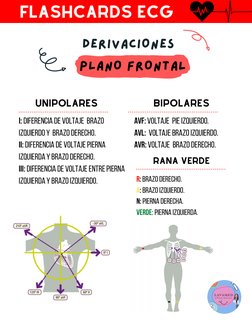 DERIVACIONES
PLANO FRONTAL
FLASHCARDS ECG
FLASHCARDS ECG
UNIPOLARES
BIPOLARES
I: diferencia de voltaje  brazo
izquierdo y  br