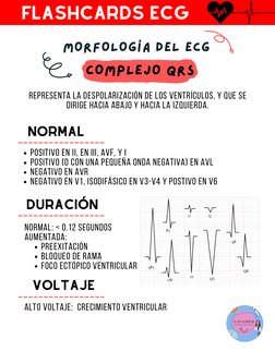 MORFOLOGÍA DEL ECG
COMPLEJO QRS
FLASHCARDS ECG
FLASHCARDS ECG
REPRESENTA LA DESPOLARIZACIÓN DE LOS VENTRÍCULOS, Y QUE SE
DIRI