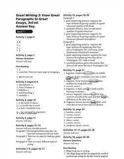 Activity 10, pages 18–20
Activity 10, pages 18–20
Paragraph 5:
Paragraph 5:
1. good supporting sentence, supports the
1.