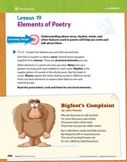 Learning Target
298
Lesson 19  Elements of Poetry
©Curriculum Associates, LLC  Copying is not permitted.
Introduction
Element