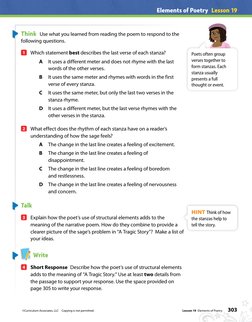 Elements of Poetry  Lesson 19
©Curriculum Associates, LLC  Copying is not permitted.
303
Lesson 19  Elements of Poetry
Think 